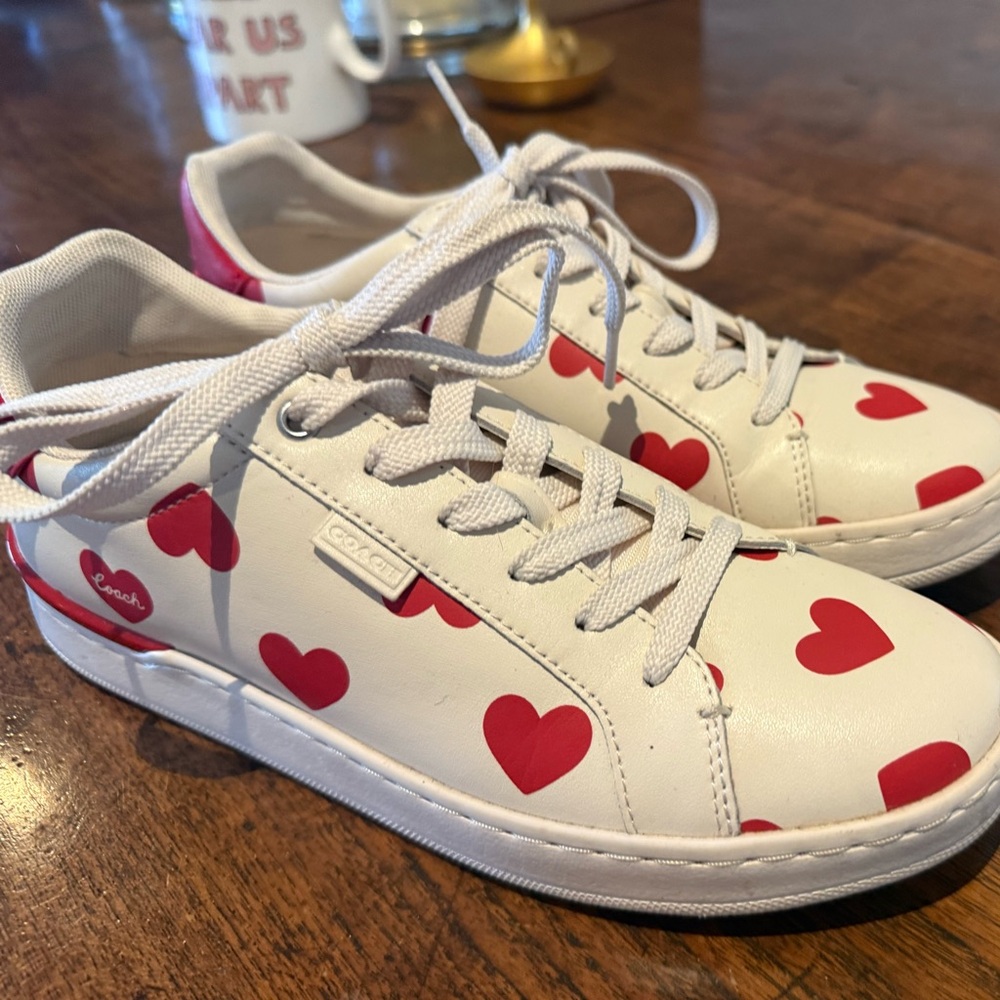 Coach Sz 8 Sneakers with Red Heart Design